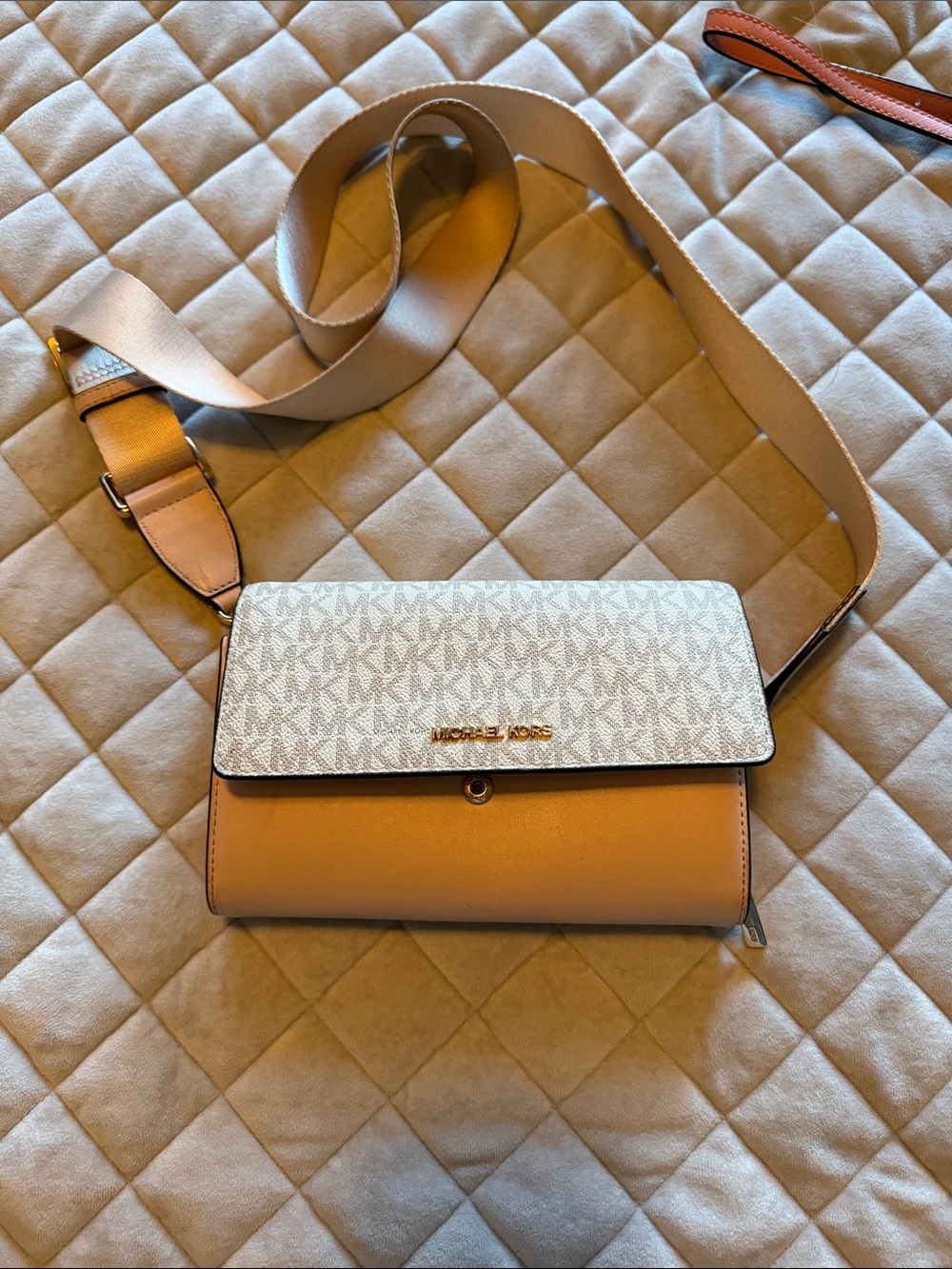 MICHAEL KORS Beige & pink Logo-Print Crossbody Bag